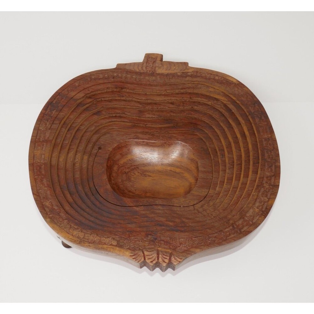 Hand Crafted Apple Shaped Collapsible Folding Wooden Fruit Vegetable Basket